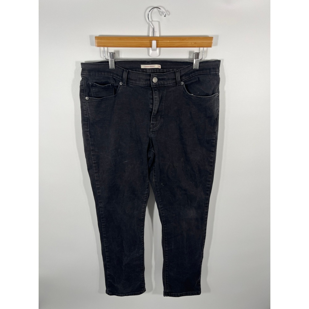 Levis Classic Straight Jeans Womens‎ 12 Black Mid Rise Dark Wash Stretch Denim